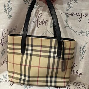Burberry Beige and Black Checkered Tote Bag